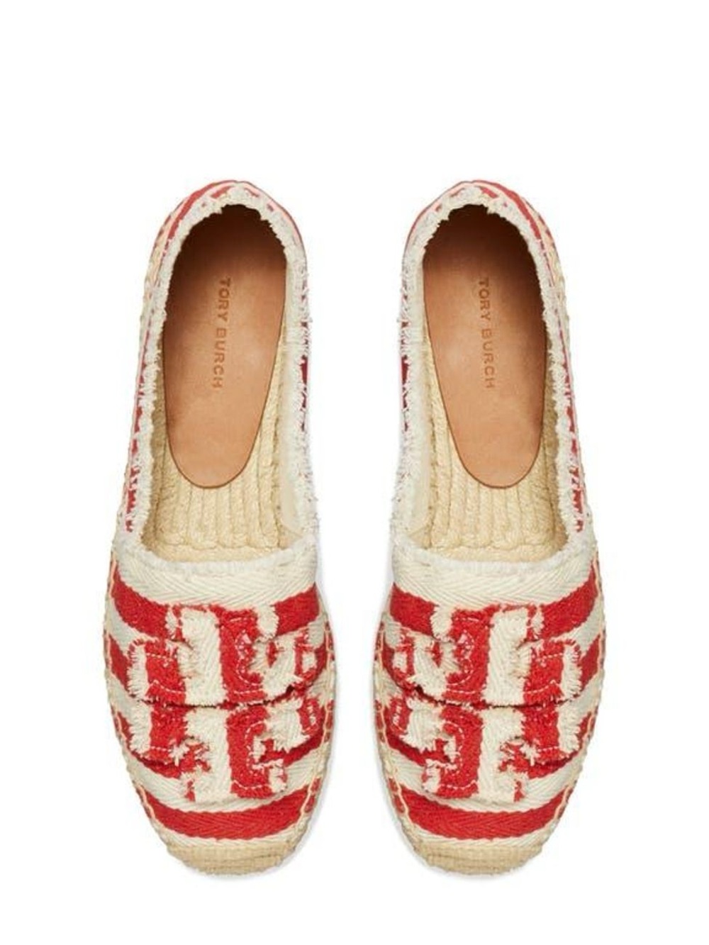 NWT Tory Burch Red and White Woven Logo Espadrilles